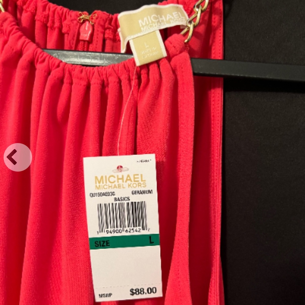 Michael Kors Coral top with gold metal chain straps and smocked bottom detail. - Picture 2 of 2